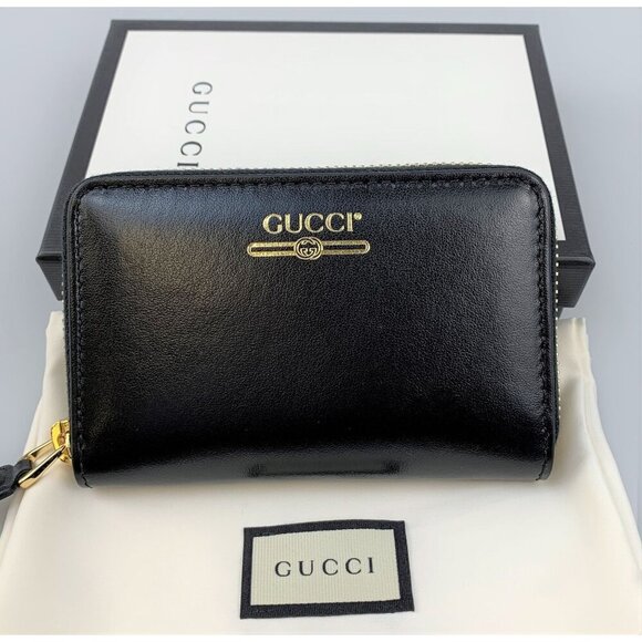 NIB Gucci zip card case wallet with gucci logo in black - Picture 1 of 10